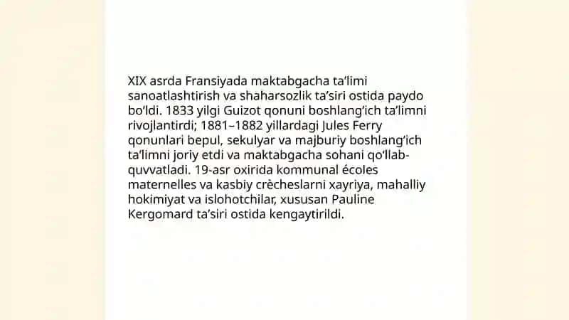Fransiyada maktabgacha ta'limi tarixi va bugungi tarqqqiyoti 3