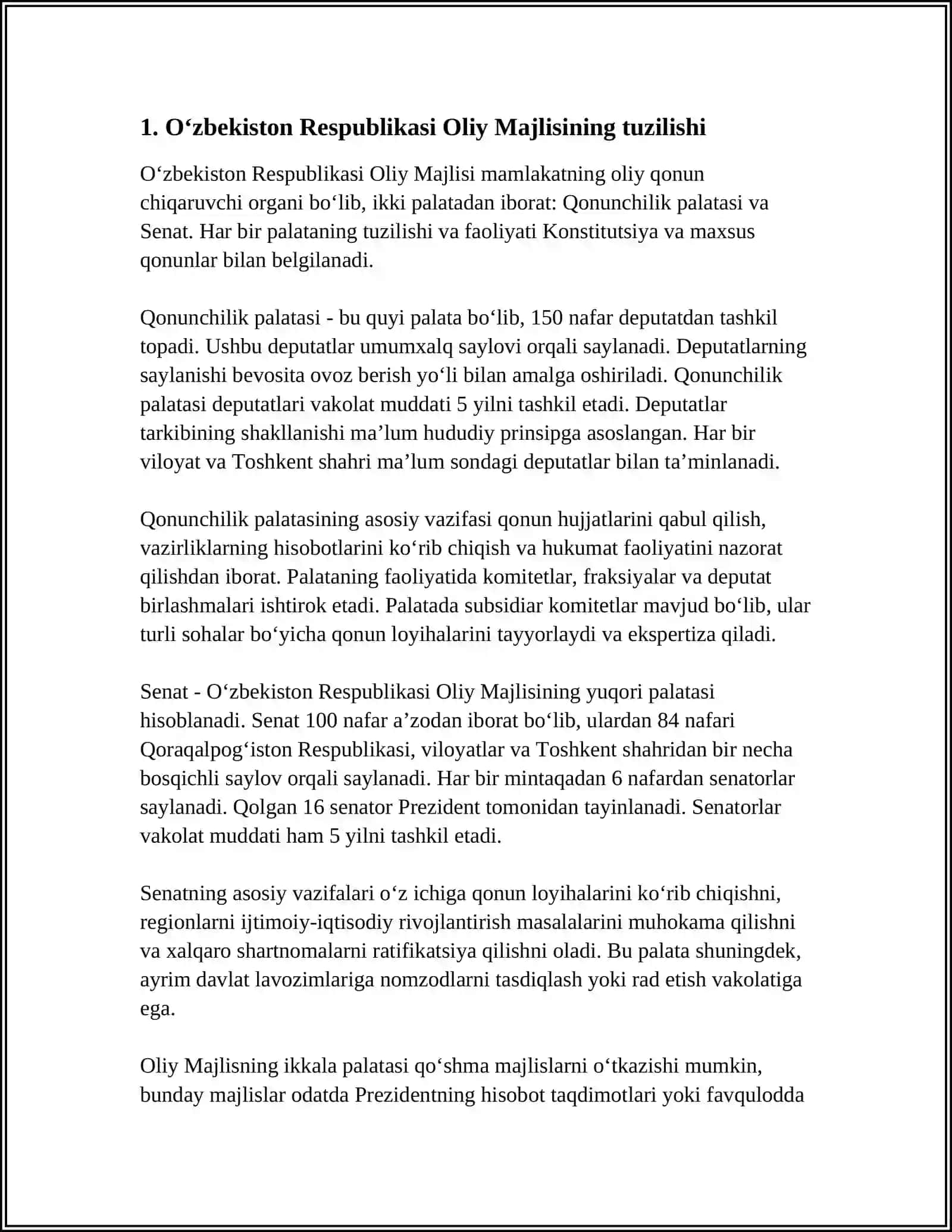 OʻZBEKISTON RESPUBLIKASI OLIY MAJLISINING QONUNCHILIK PALATASI 2024-2025-o'quv yili 3