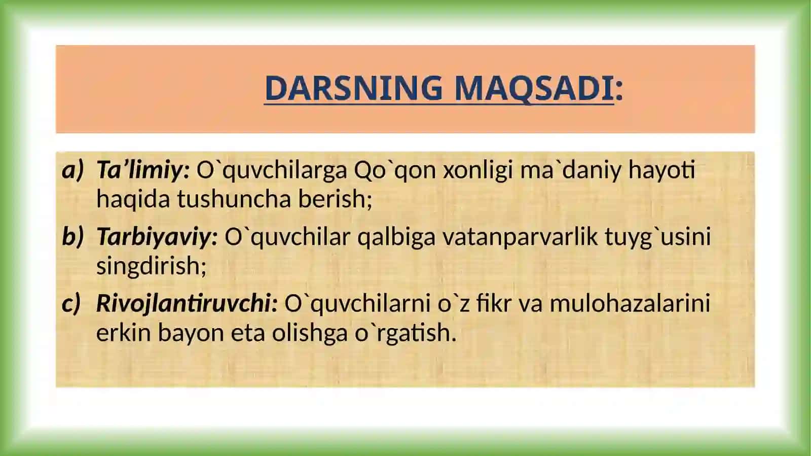 8-sinf O'zbekiston tarixi Qo'qon xonligida madaniy hayot ochiq dars ishlanma 3