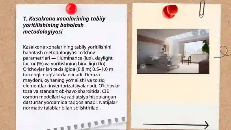 Kasalxona xonalarining tabiiy va sun’iy yoritilganlik holatini baholash 3