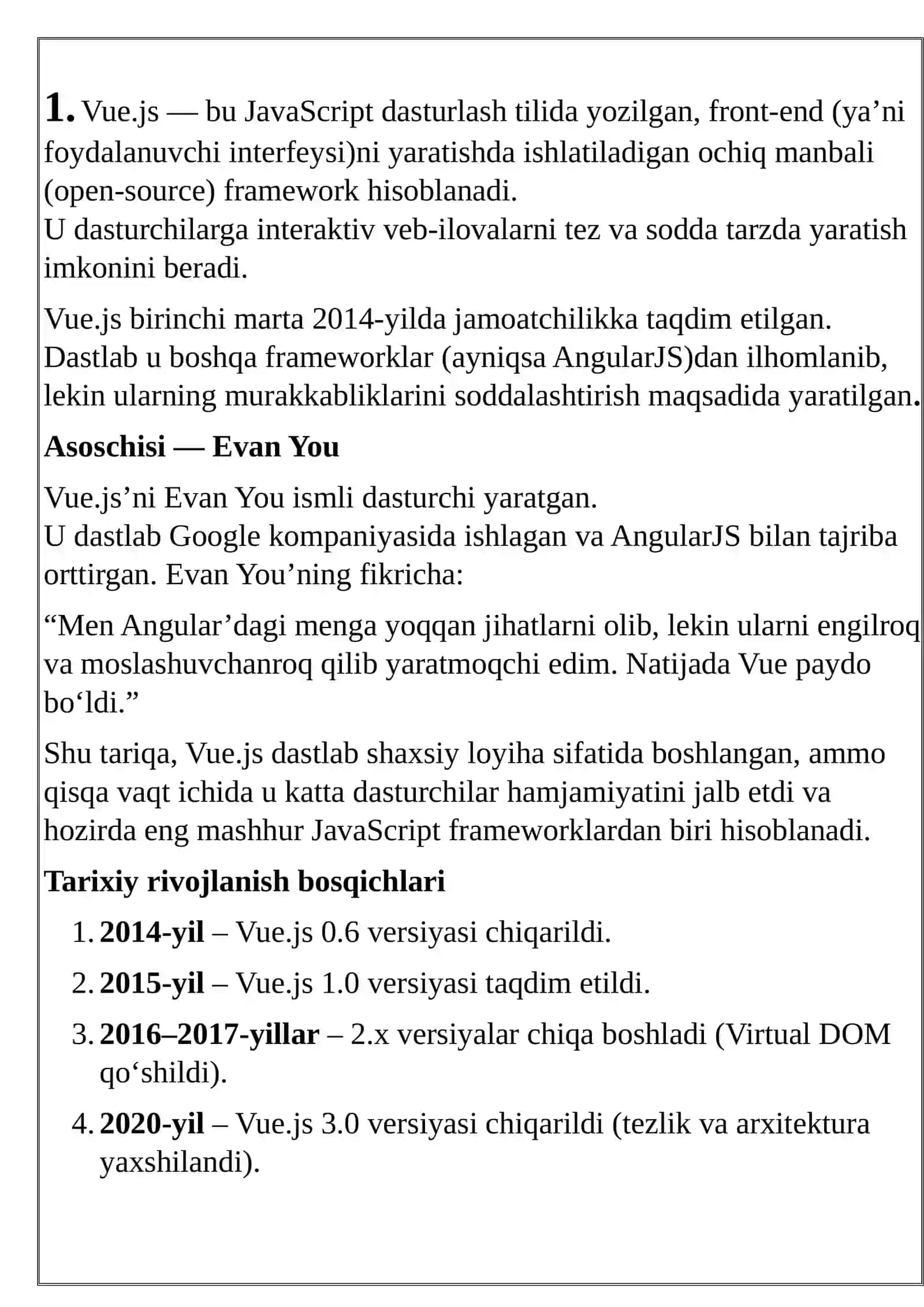 VUE JS haqida tushuncha imkoniyatlari 3
