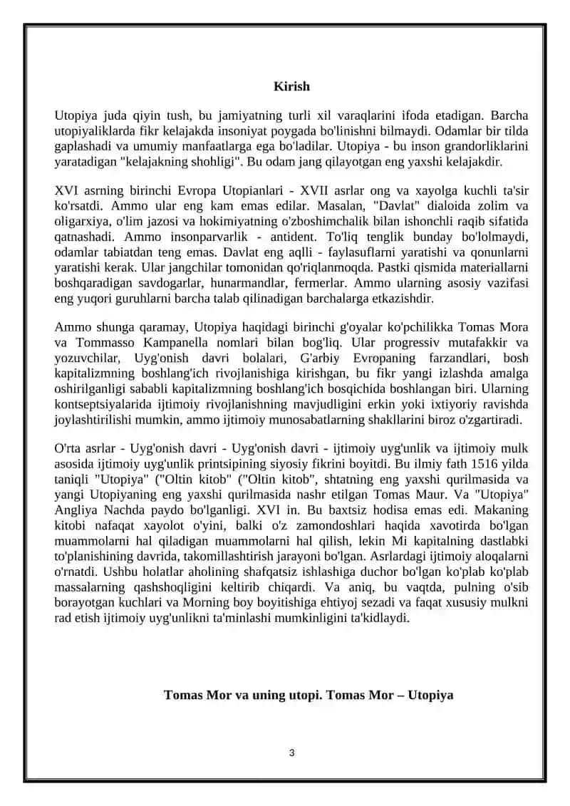 Tomas Mor (Utopiya) va Tommazo Kampanella (Oftob shaxri) asarlaridagi       xayoliy sotsialistik g‘oyalar 3