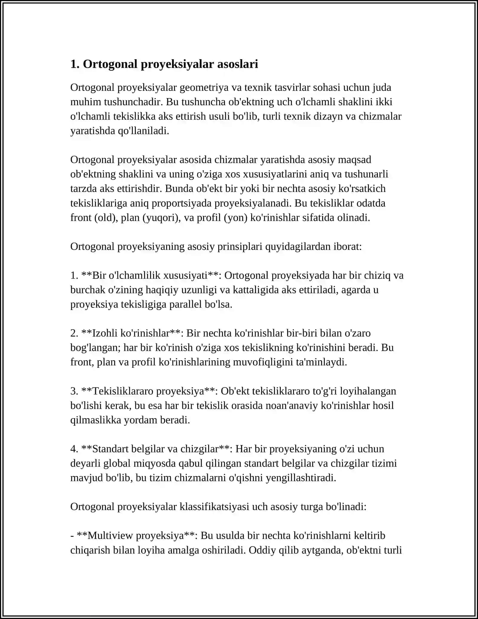 AUTOCAD DASTURIDA ORTOGONLAR PROYEKSIYALARNI BAJARISH (2D) 3