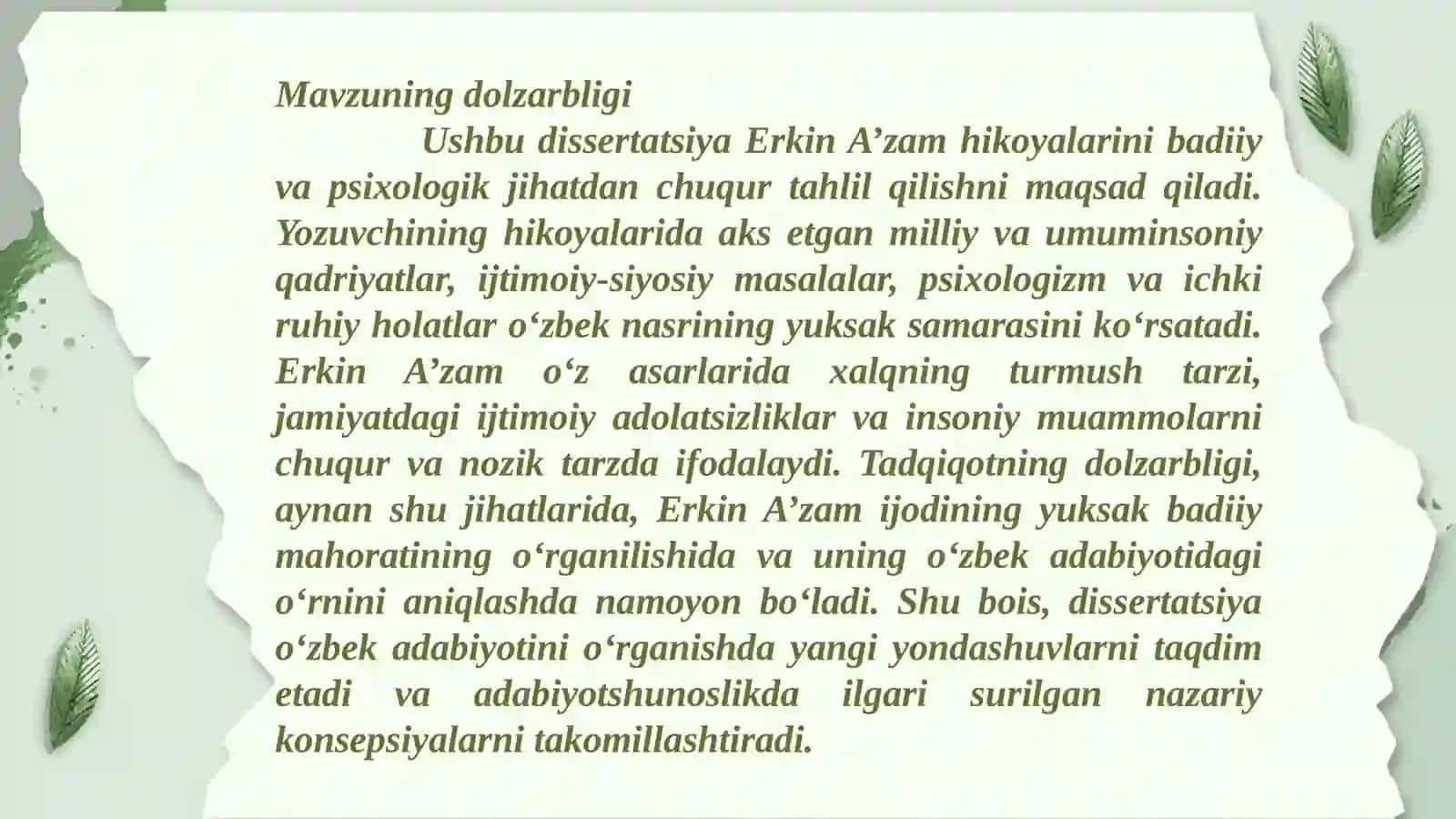 Erkin A’zam hikoyalari badiiyati 3