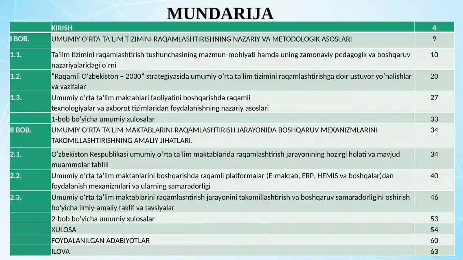 "RaqamliO‘zbekiston– 2030”strategiyasidoirasidaumumiyo‘rtata’limmaktablariniraqamlashtirishjarayoniniboshqarishmexanizmlarinitakomillashtirishmasalalari” 3