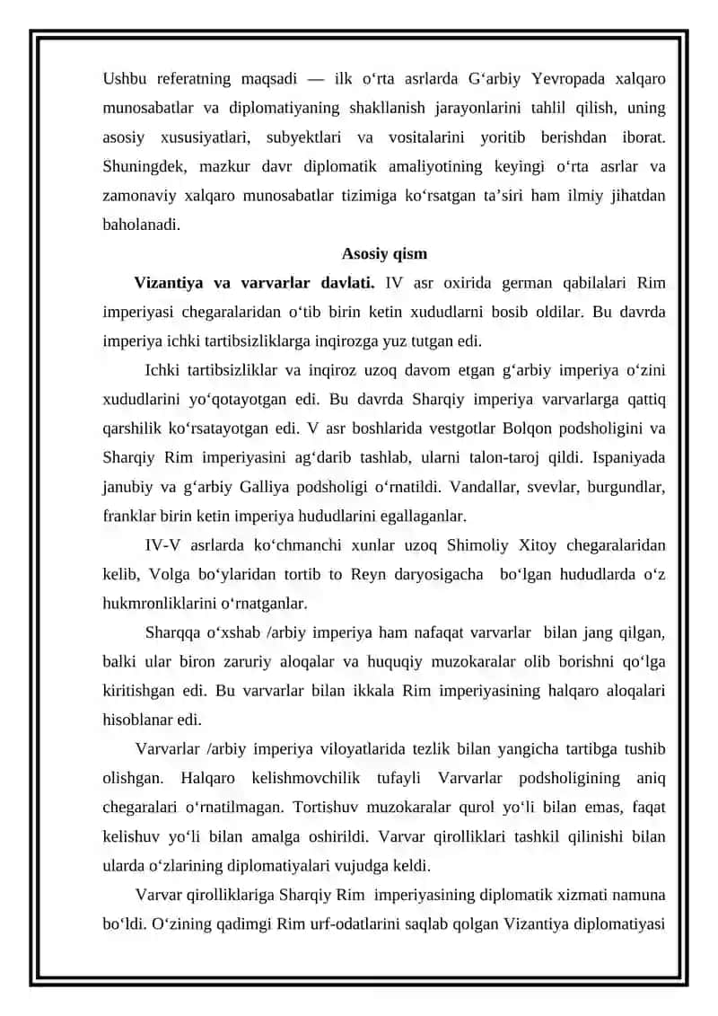 Ilk o‘rta asrlarda G‘arbda xalqaro munosabatlar va diplomatiya 3
