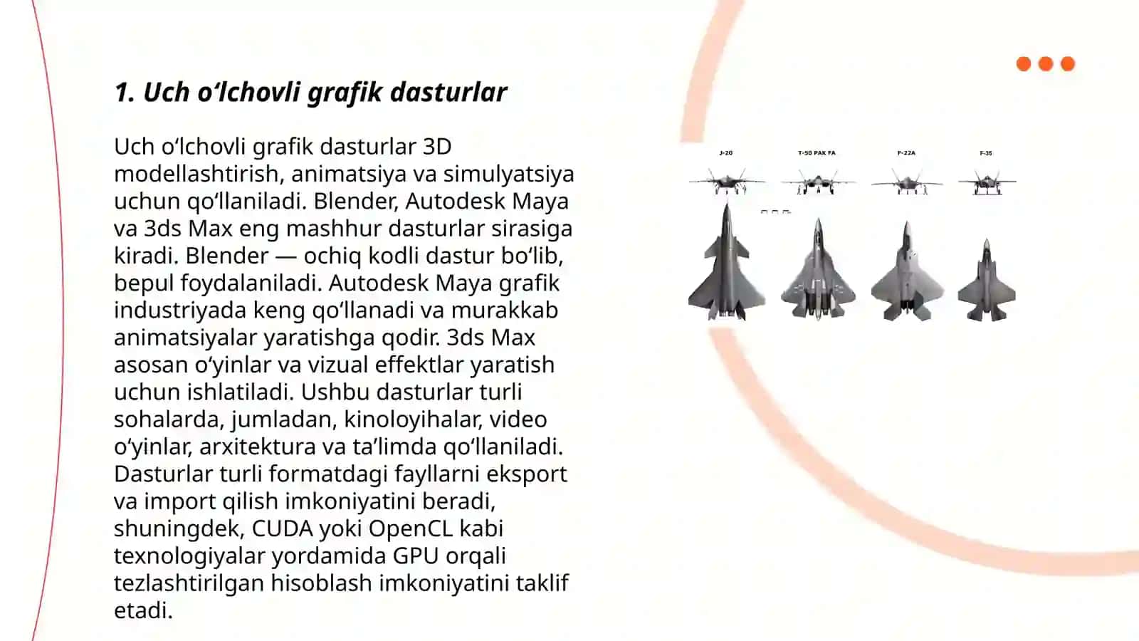 Uch oʻlchovli grafik axborotlarni yaratish va qayta ishlash vositalari 3