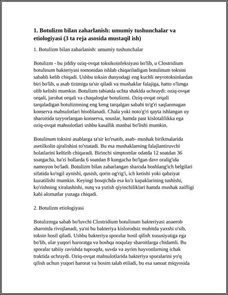 BOTULIZM BILAN ZAHARLANISH HAQIDA 3 TA REJA ASOSIDA MUSTAQIL ISH 3