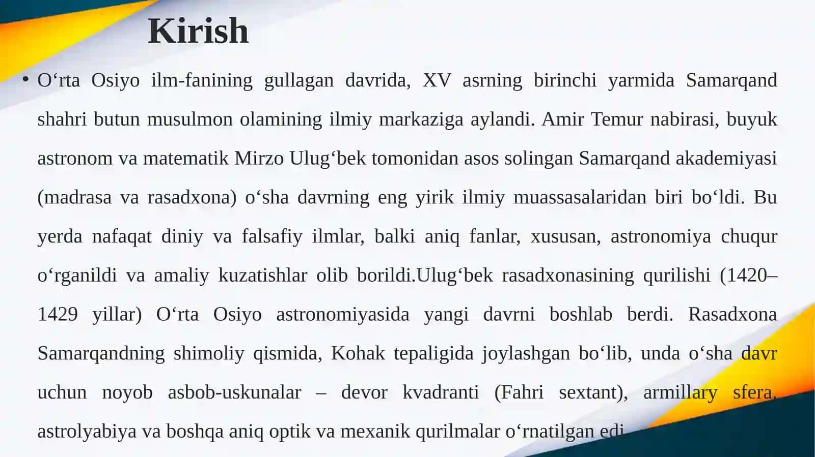 Samarqand akademiyasida olib borilgan astronomik kuzatishlar va ularning natijalari 3
