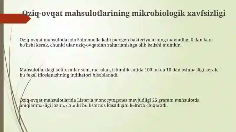 Oziq oziq ovqat mahsulotlarining tibbiy biologik talablari 3