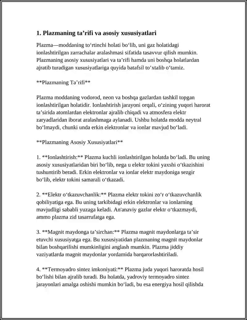 PLAZMA HAQIDA TUSHUNCHA. PLAZMANING ELEKTR O'TKAZUVCHANLIGI 3