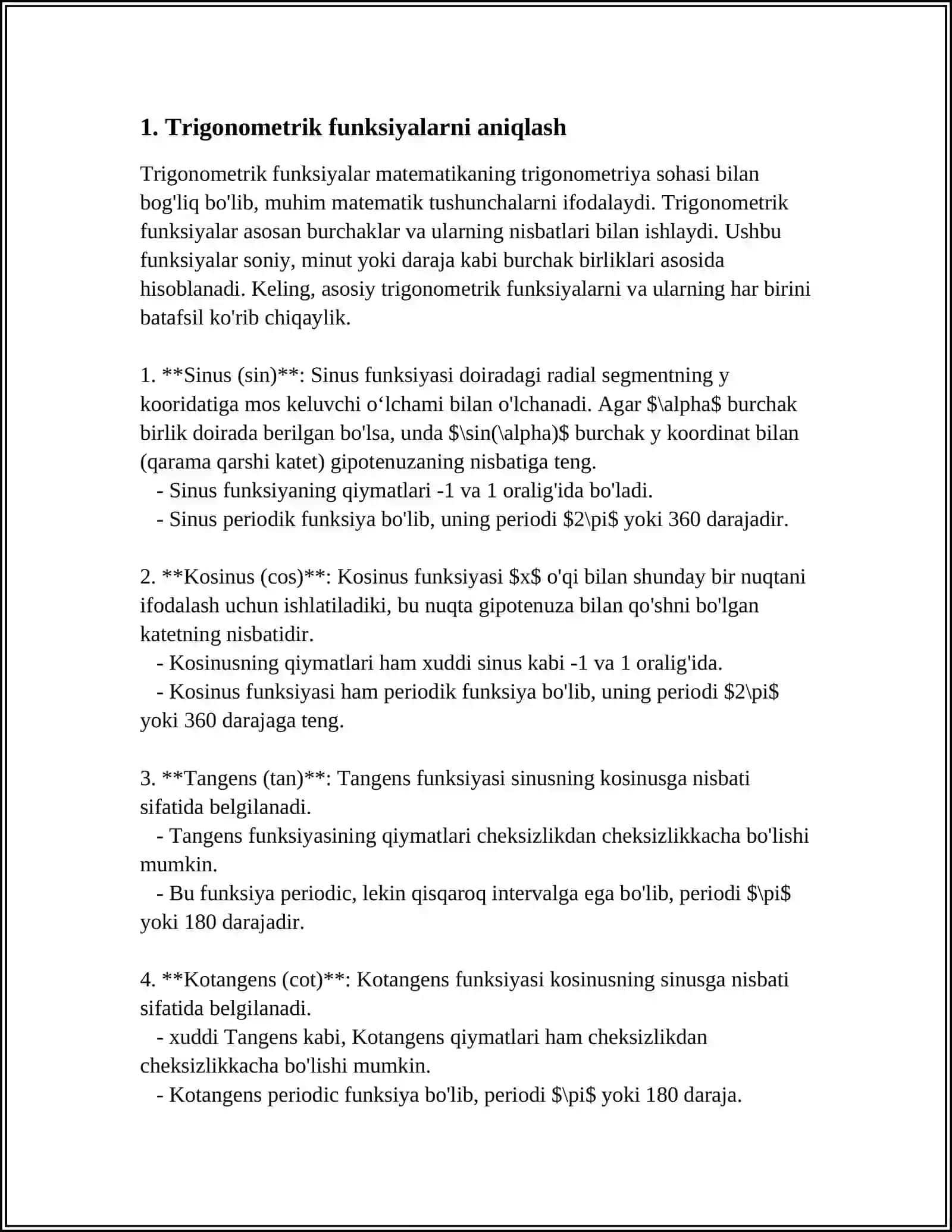 MAPLE TIZIMIDA TRIGONOMETRIK FUNKSIYALAR BILAN ISHLASH 3