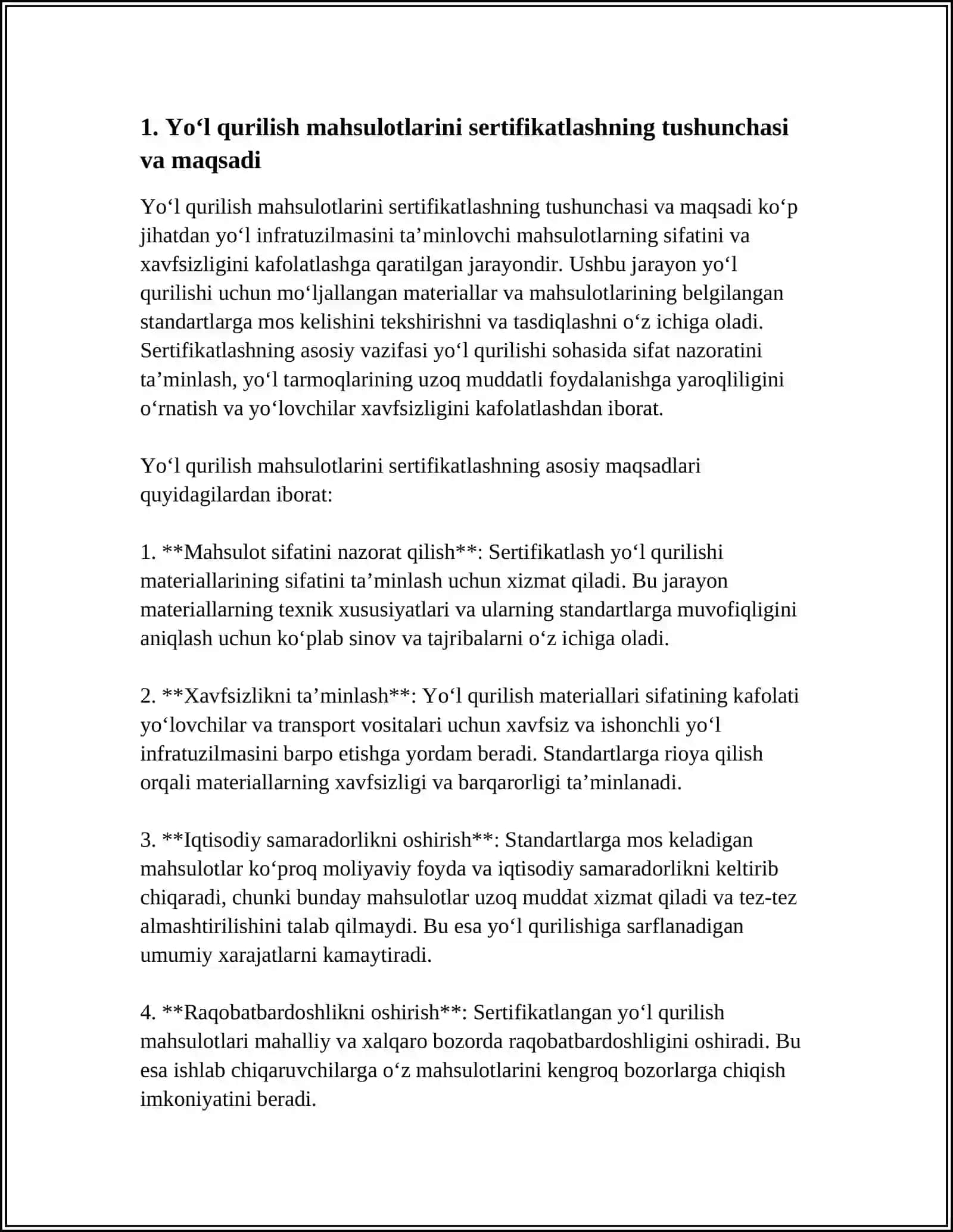 Yoʻl qurilish mahsulotlarini sertifikatlashning tamoyillari va asosiy masalalari 3