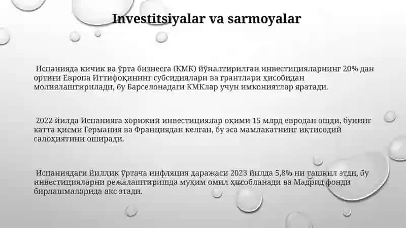 Испанияда кичик ва ўрта бизнесга (КМК) йўналтирилган инвестицияларнинг 20% дан ортиғи Европа Иттифоқининг субсидиялари 3