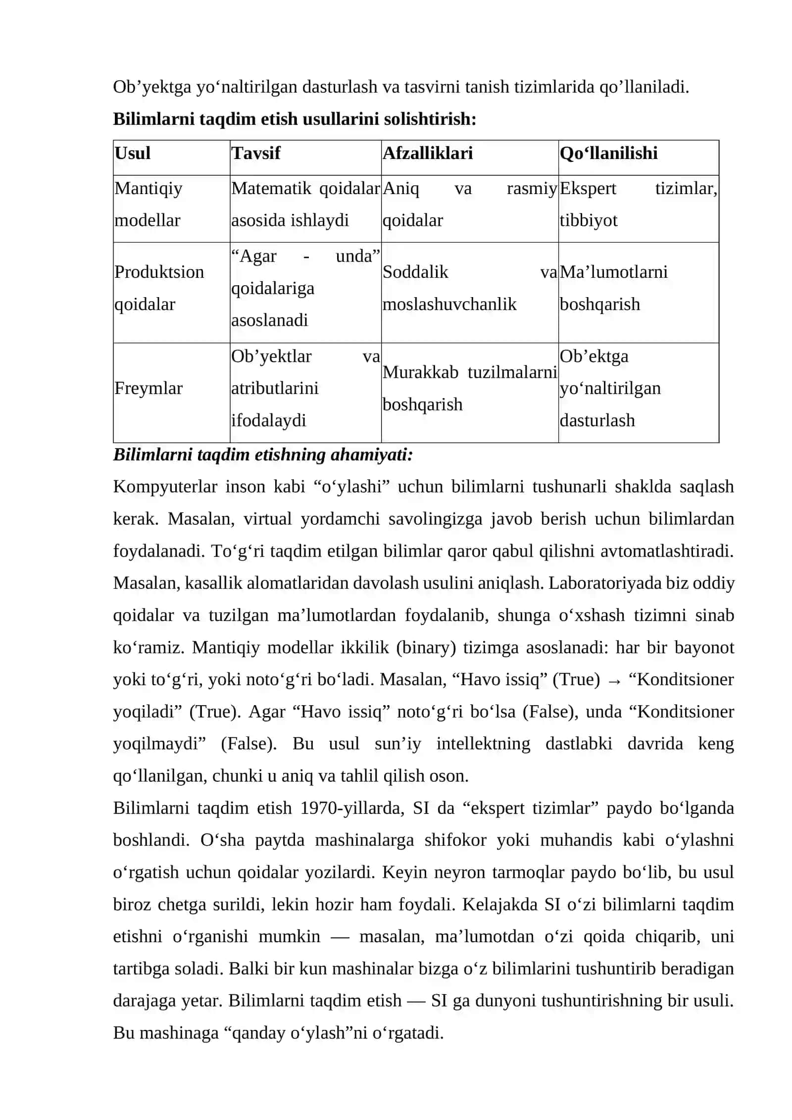 3- Laboratoriya ishi: Bilimlarni taqdim etish 3