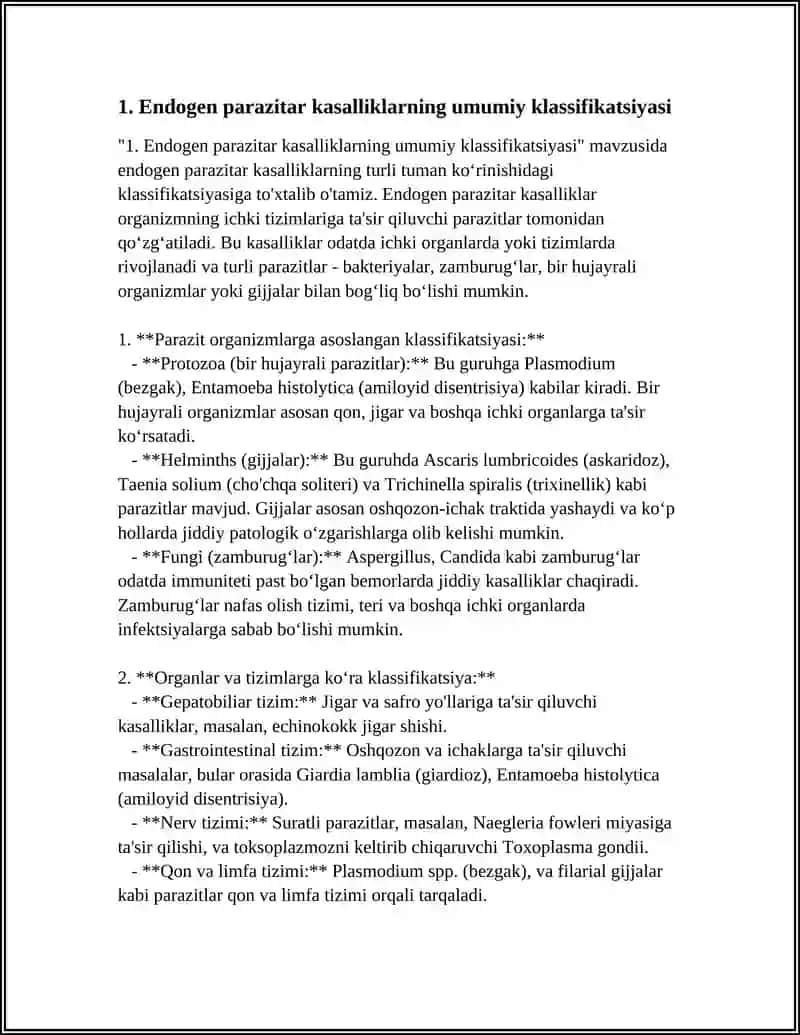 ENDOGEN PARAZITAR KASALLIKLAR KLASIFIKATSIYASI,PATOGENEZI,LABARATORIYA TASHXISI HAQIDA 3