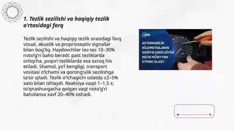 Avtomobil tezligi va idrok qilishning oʻzaro bogʻliqligi Ergashov Valixoʻja 3