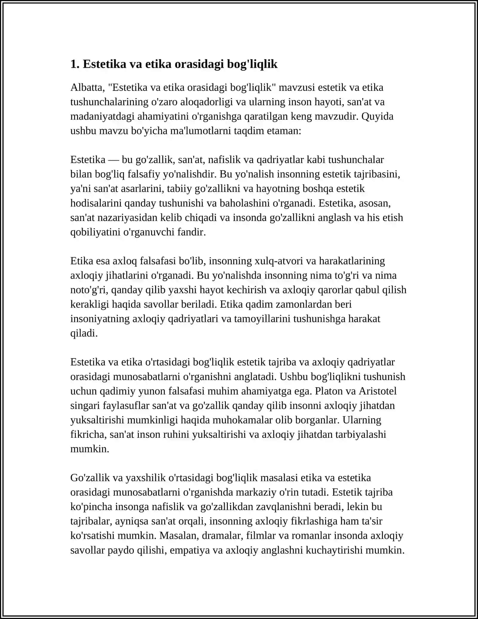 AXLOQ FALSAFASI (ETIKA): NAFOSAT FALSAFASI (ESTETIKA) 3
