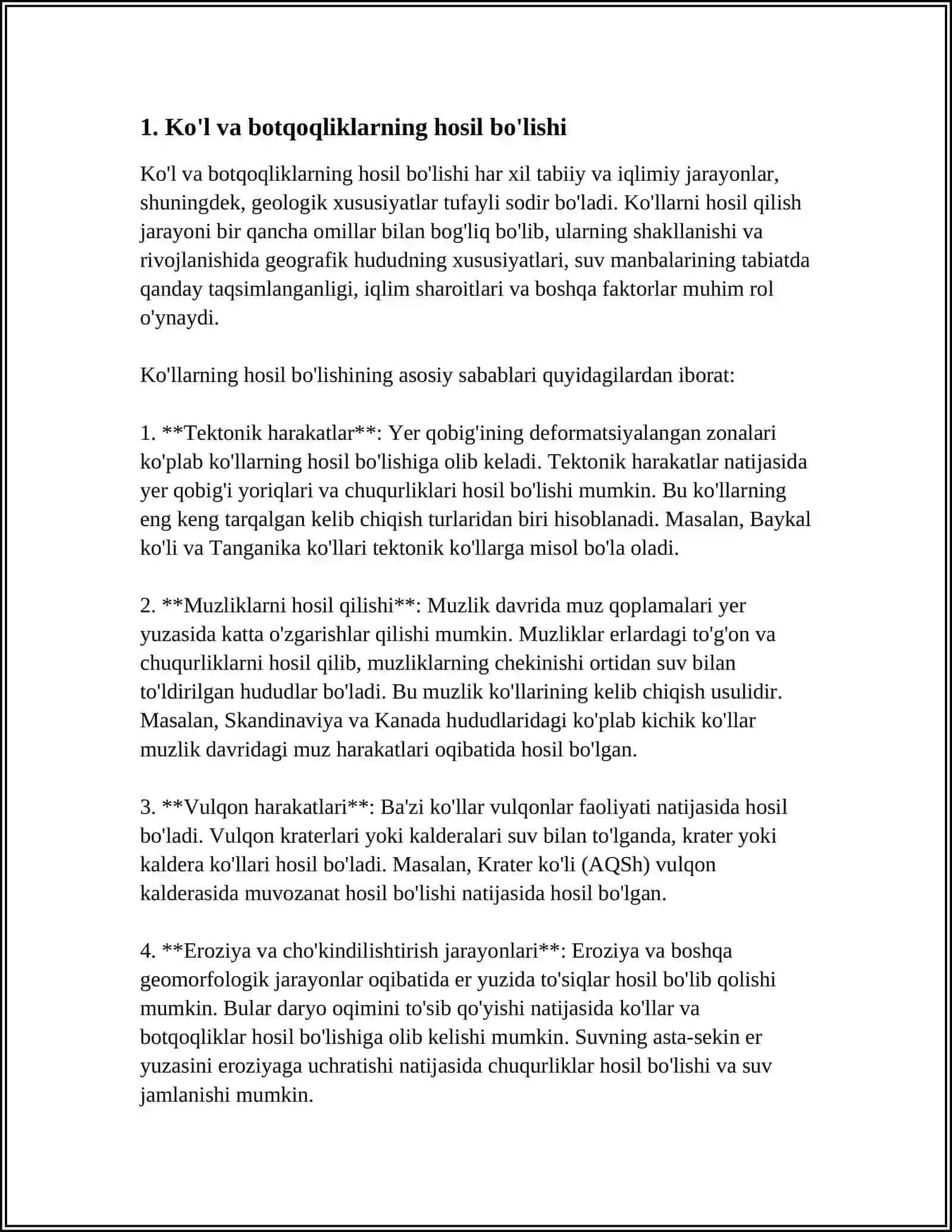 MUSTAQIL ISH Mavzu: KO'L VA BOTQOQLIKLARNING GEOLOGIK ISHI 3