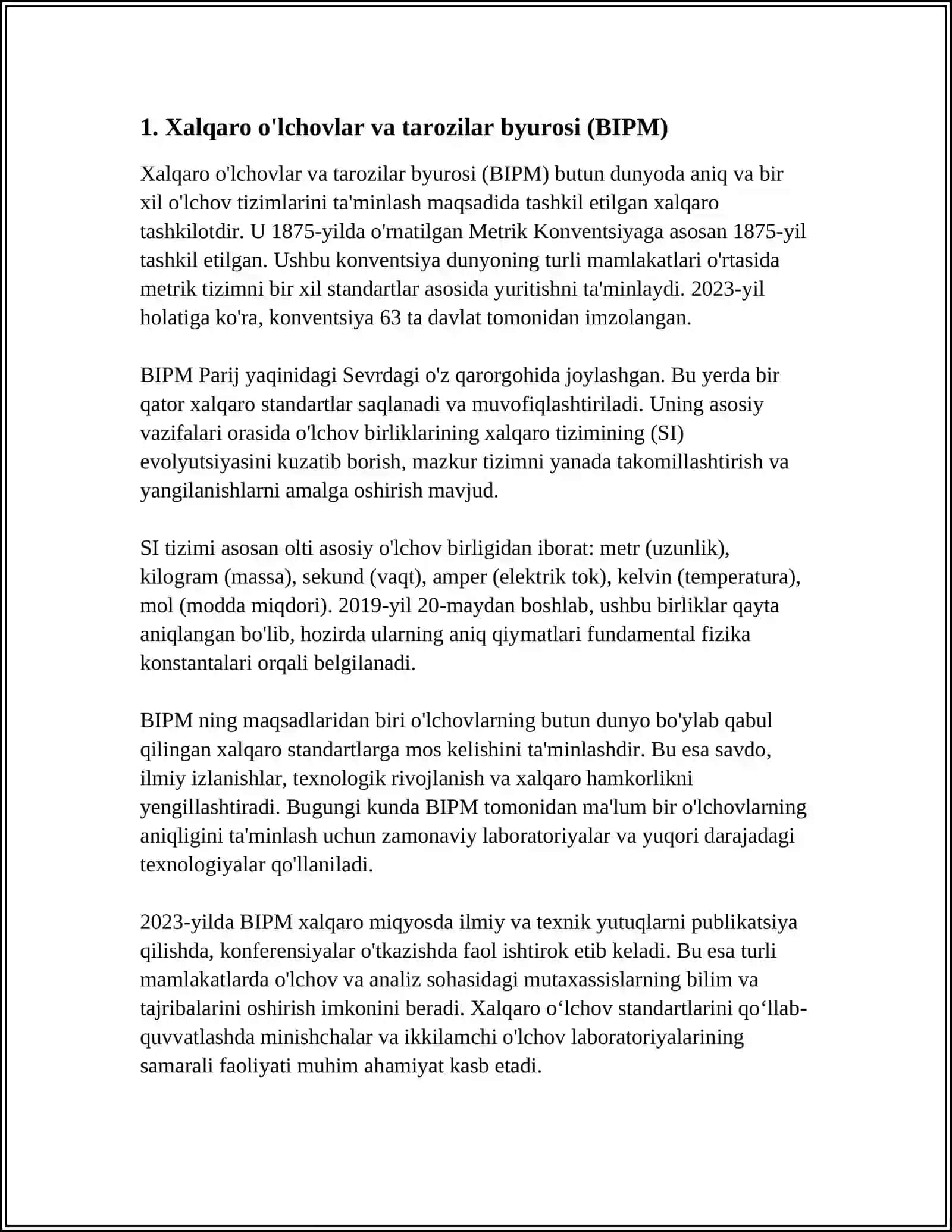 Xalqaro o'lchovlar va tarozilar byurosi (BIPM) 3