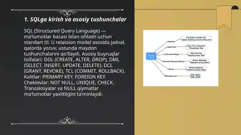 SQL- tartiblangan soʻrovlar tilining asosiy buyuruqlari 3