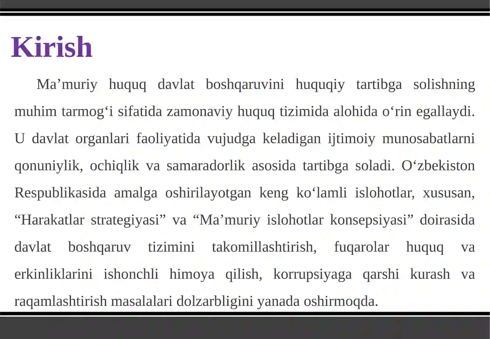 Ma’muriy-siyosiy soha ma’muriy-huquqiy tartibga soluvchi boshqaruv organlari faoliyatida ma’muriy protsess 3