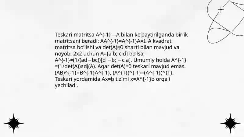 CHIZIQLI ALGEBRAIK TENGLAMALAR SISTEMASINI YECHISHNI TESKARI MATRITSA USULI 3