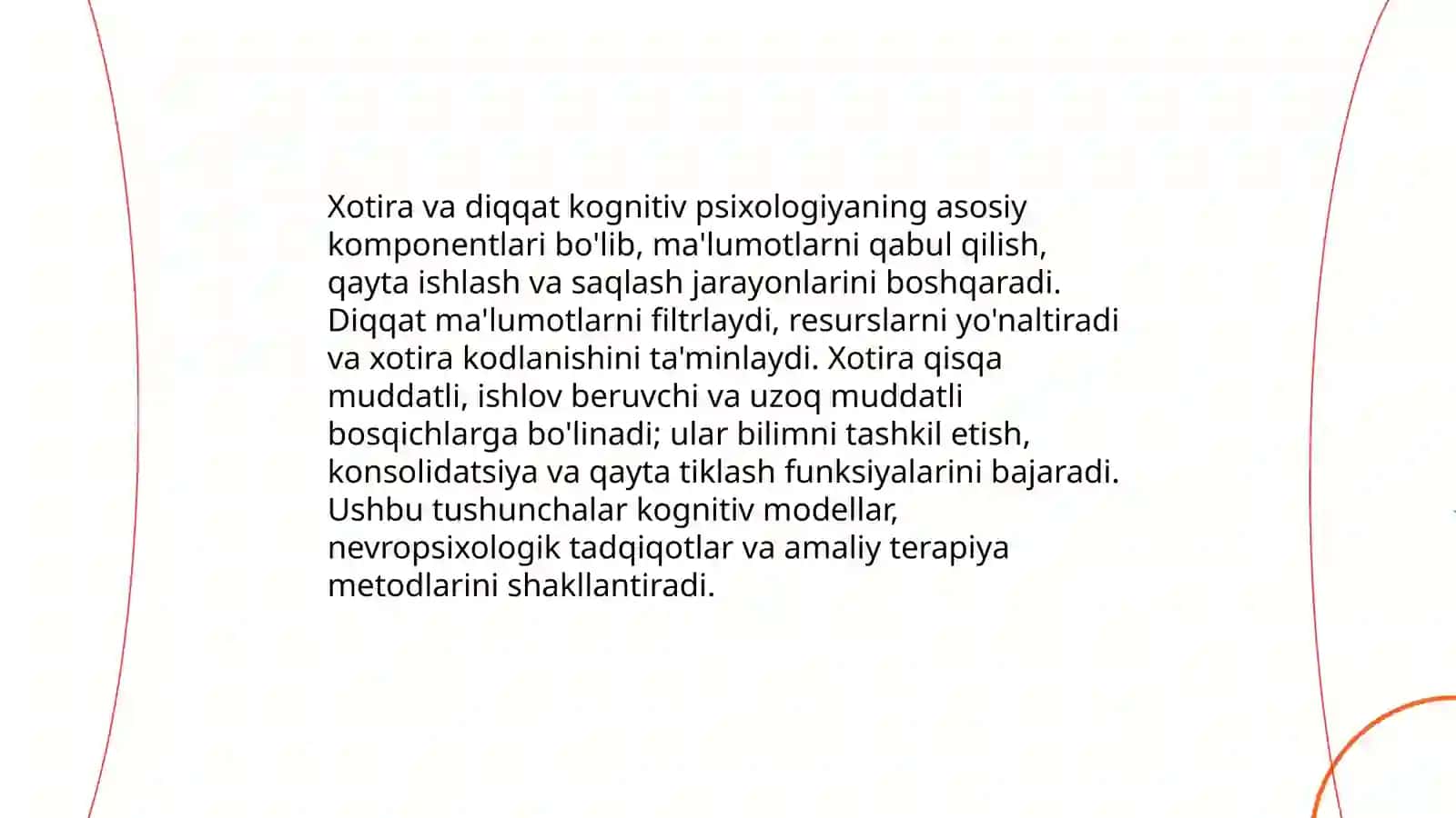 Xotira va diqqat muommolari kognitiv psixologiyaning yadrosi sifatida 3