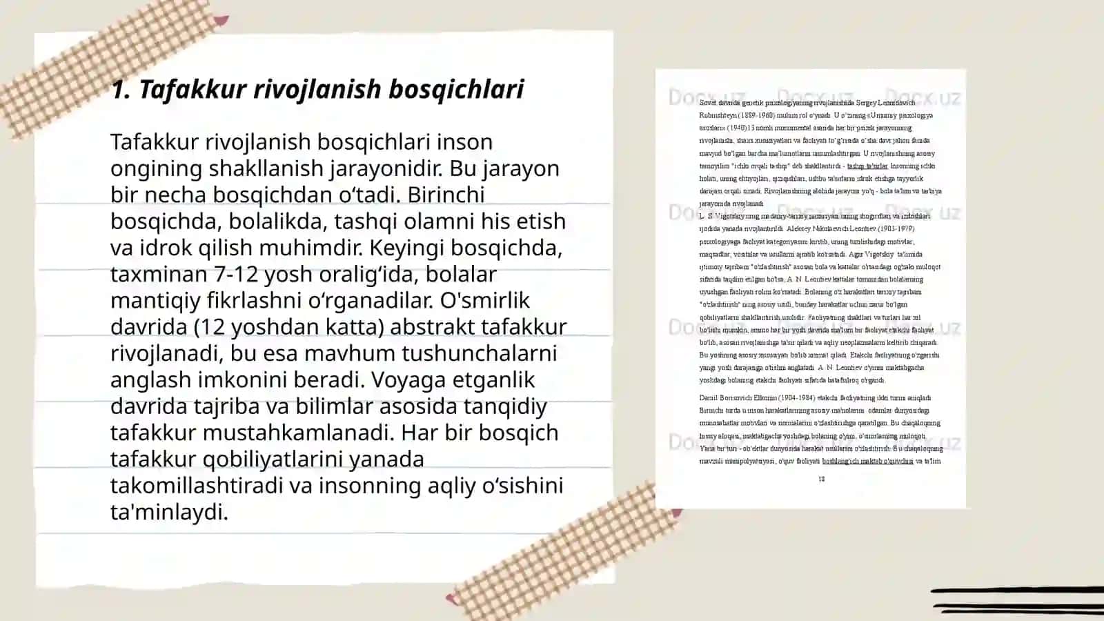 Tafakkur rivojlanish xususiyatlari, inson intellektual taraqqiyotida tafakkur o‘rni. Nutq rivojlanishi haqida mulohazalar 3