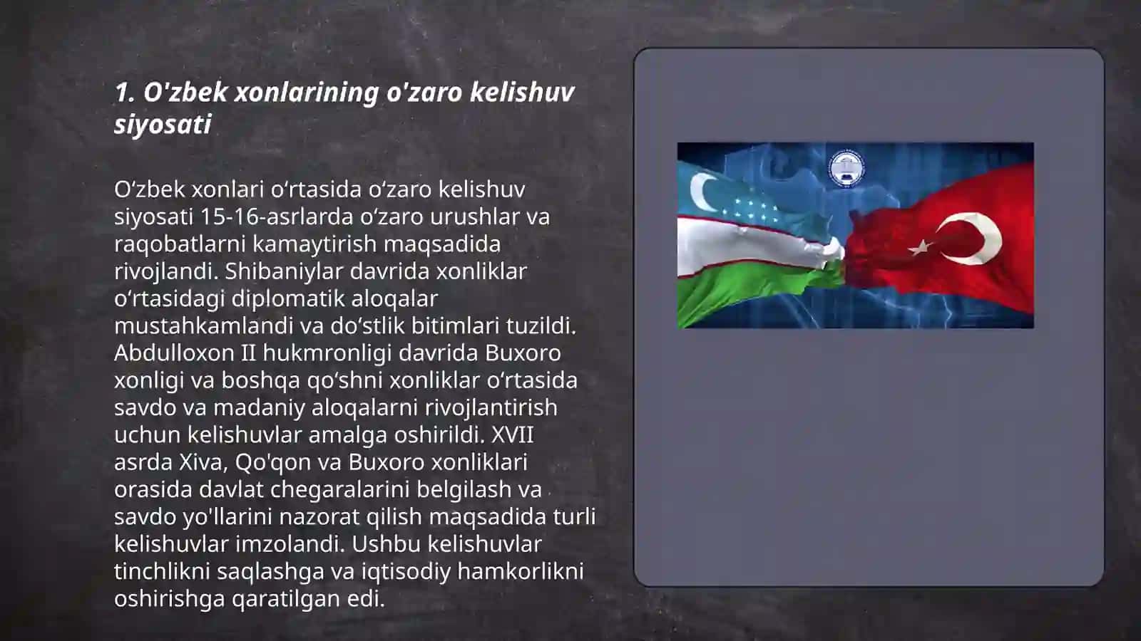 O'zbek xonlarining o'zaro munosabatlari va xalqaro savdo diplomatik aloqalari 3