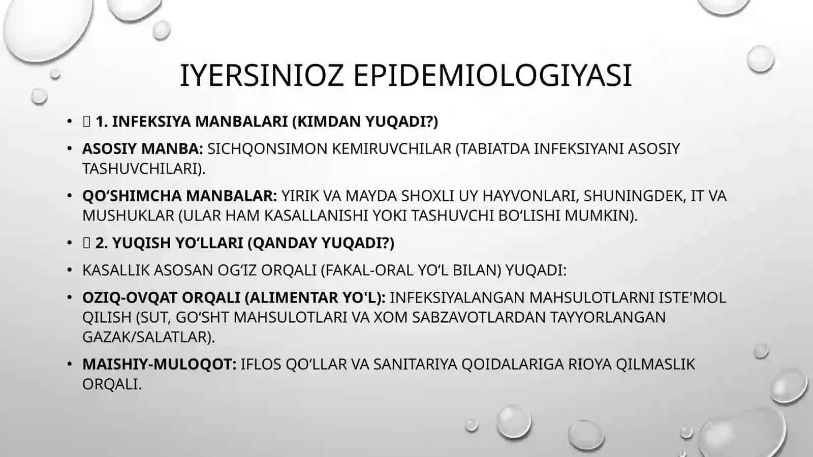 Ichak iersinozlari  kelib chiqishi, profilaktikasi va epidemiyaga qarshi chora- tadbirlarni tashkillashtirish. 3