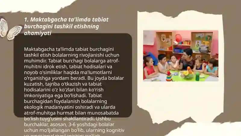 Maktabgacha ta'limda tabiat burchagini tashkil etish 3