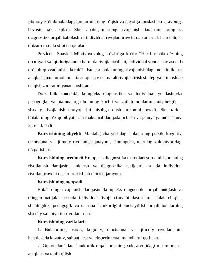 Kompleks Diagnostik Yondashuv Kurs Ishi 3