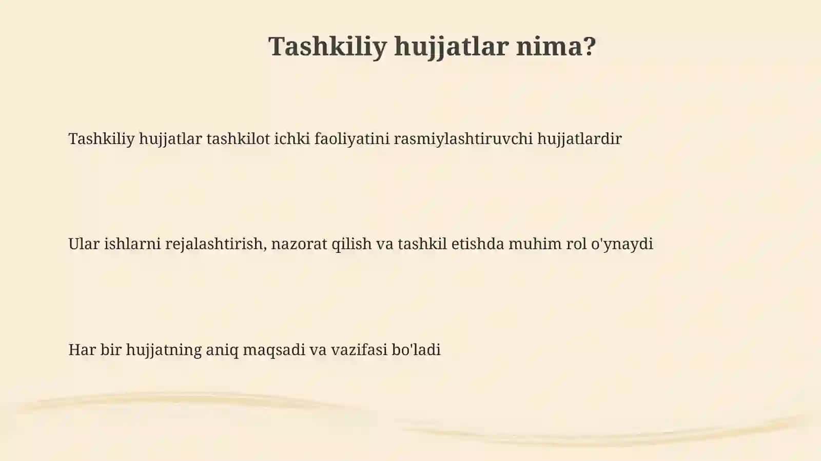 Tashkiliy hujjatlarning vazifasi. Tashkiliy hujjatlarning turlari 3