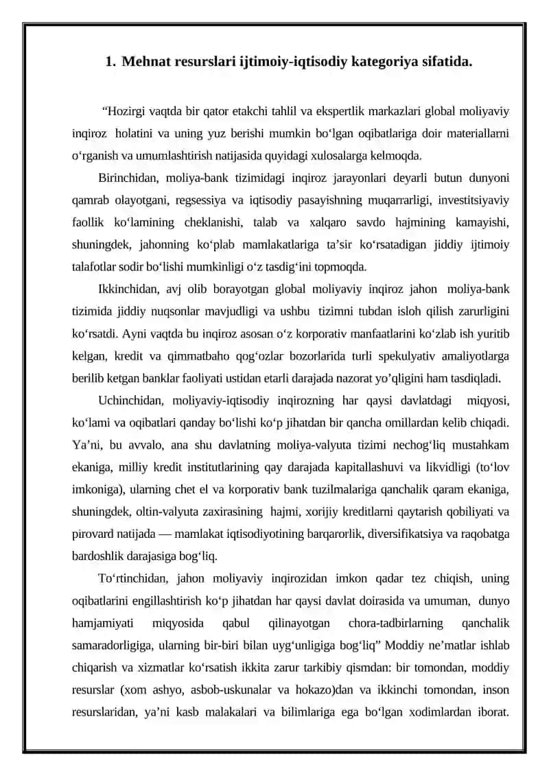 Mehnat resurslarining shakllanishi va ulardan foydalanish 3