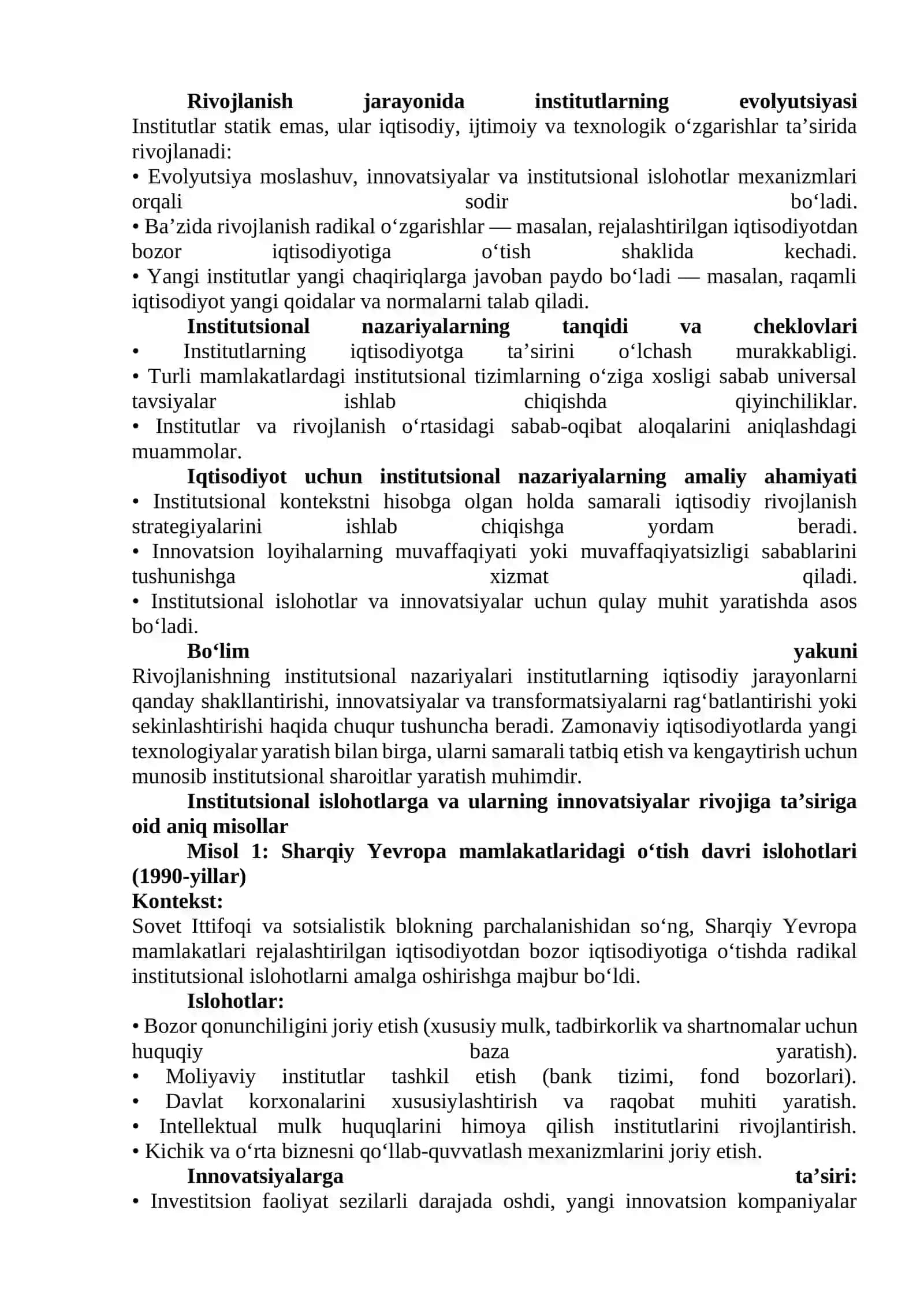 Rivojlanishning institutsional nazariyalari va tashkiliy innovatsiyalarning subyektlari 3