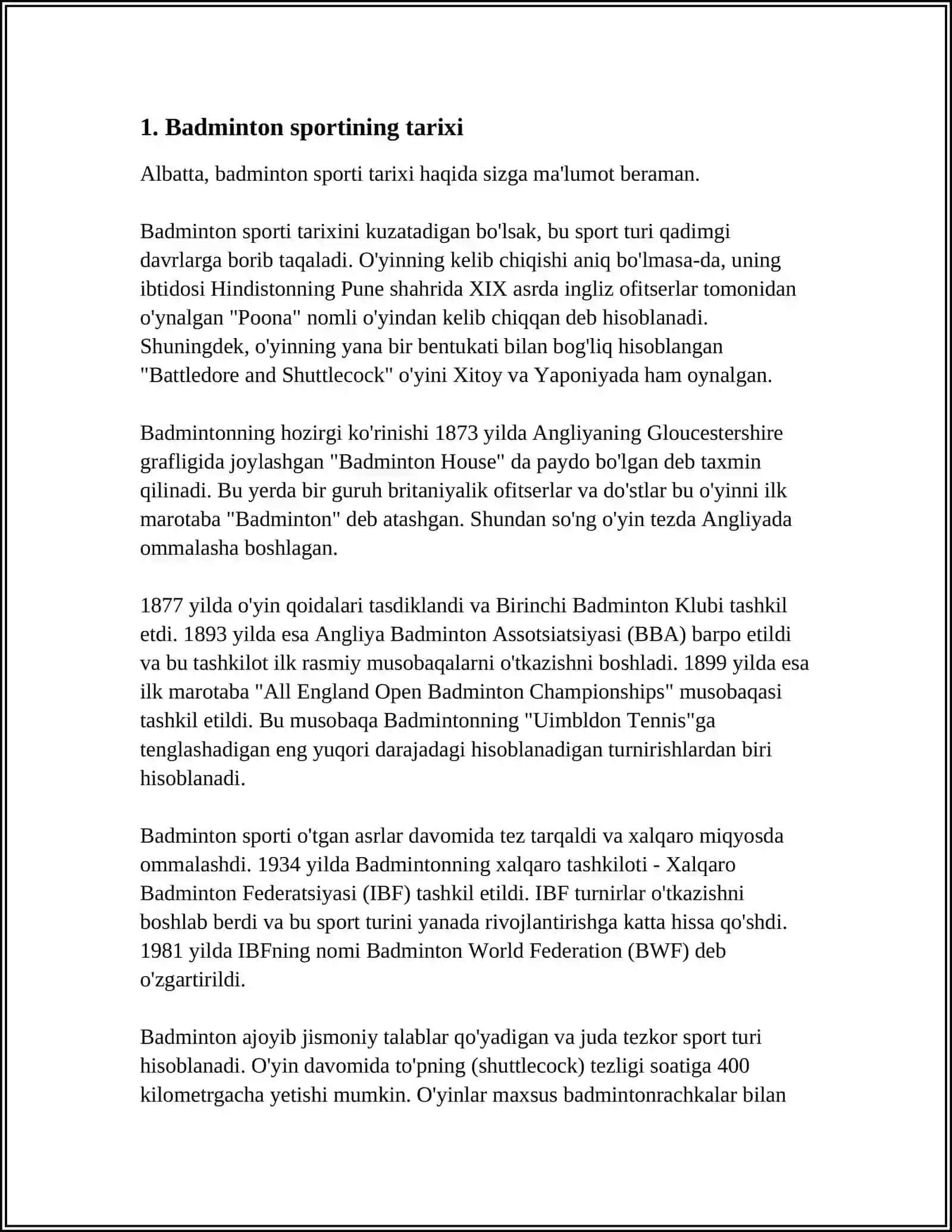 BADMINTON SPORT O'YINI HAQIDA.BADMINTON O'YIN TEXNIKASI VA TAKTIKASI 3