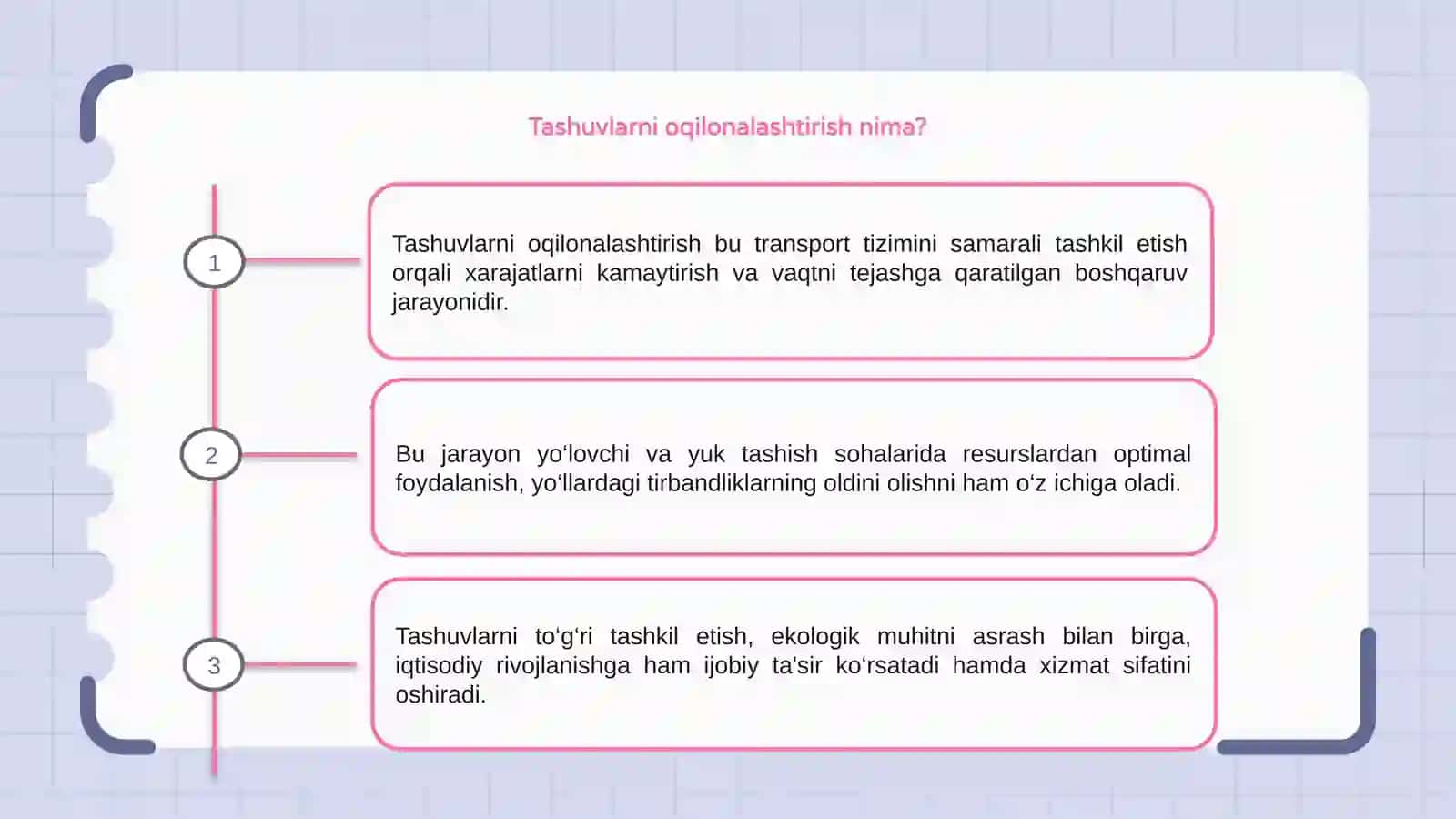 Tashuvlarni oqilonalashtirishning ahamiyati 3