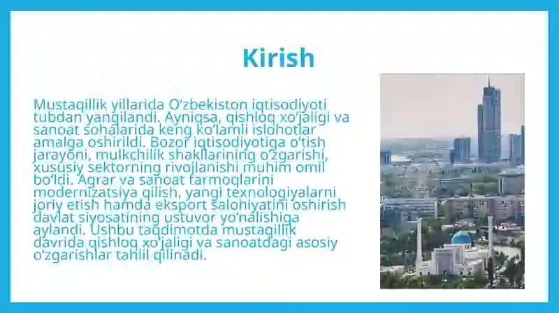 Mustakillik yillarida kishlok xujaligi va sanoat saxolaridagi o'zgarishlar 3