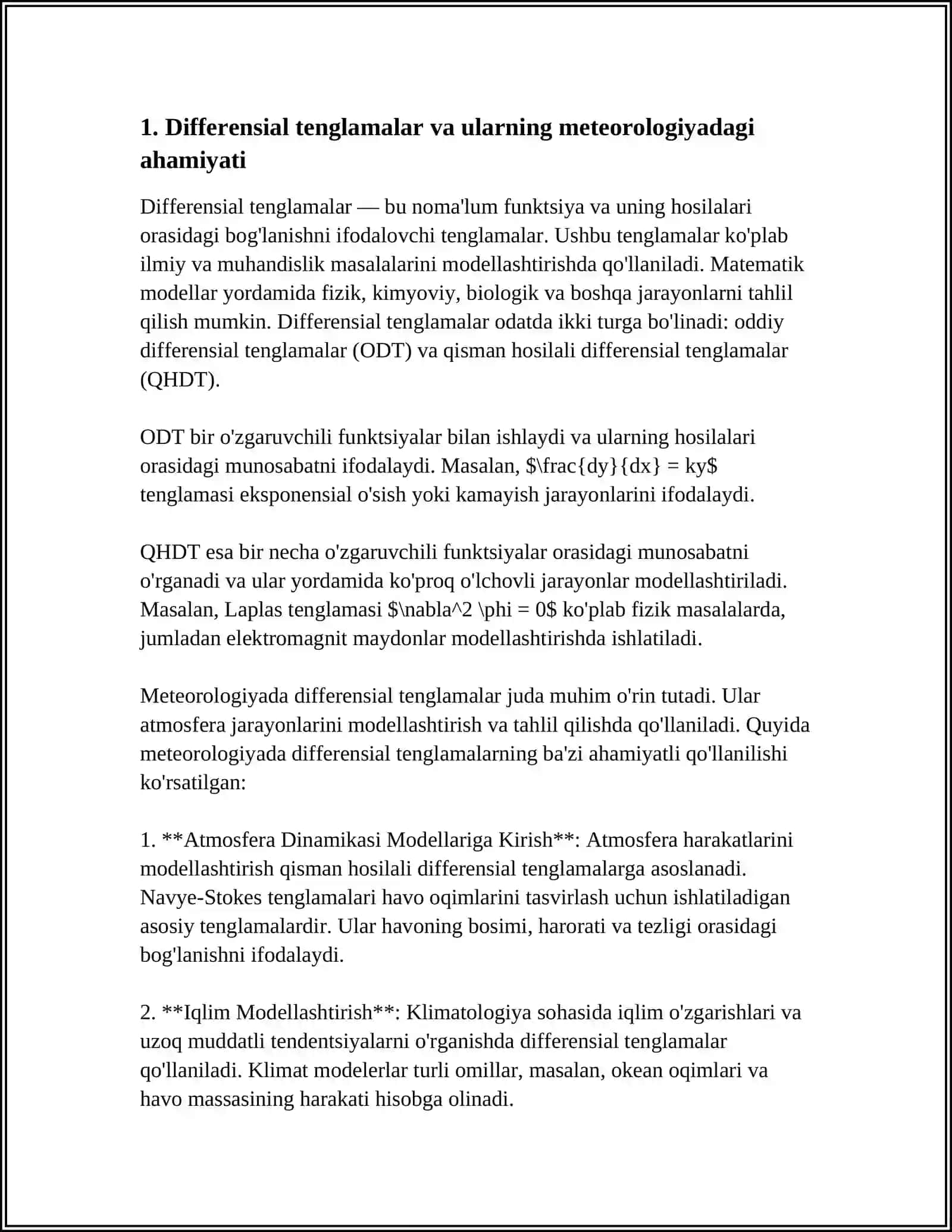 IQLIM VA OB-HAVONI MODELLASHTIRISHDA DIFFERENSIAL HISOB TATBIQLARI 3