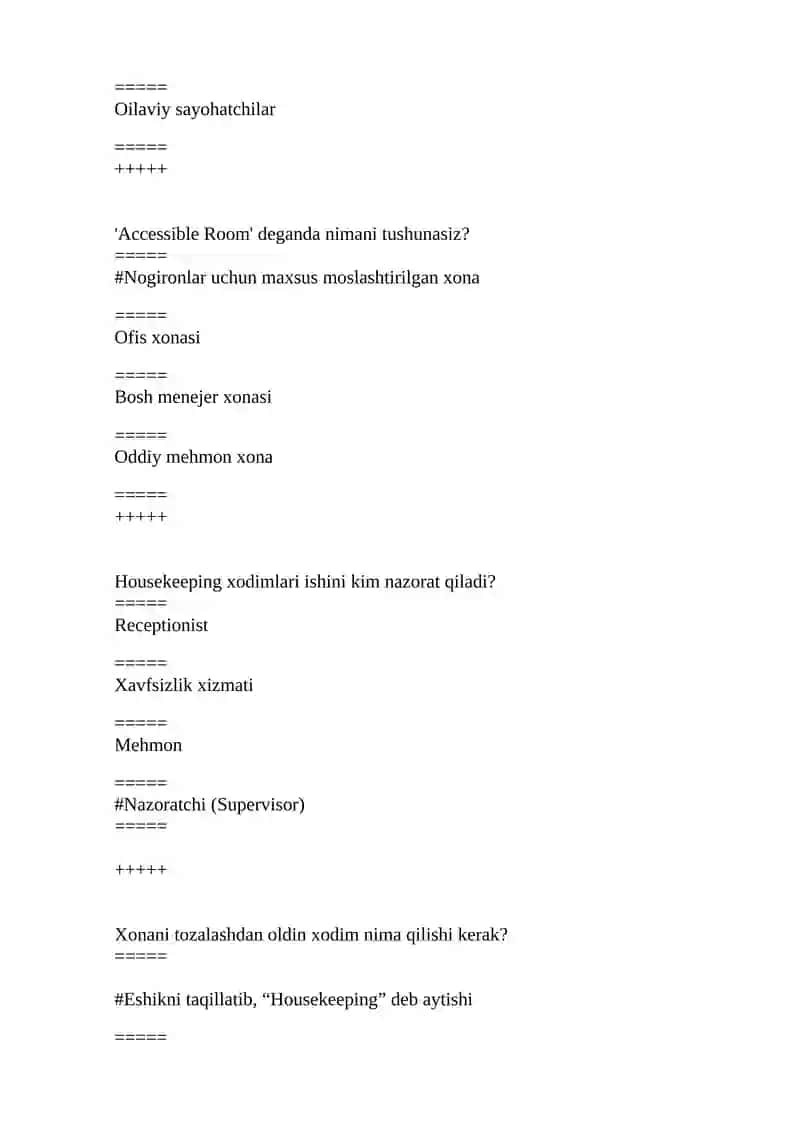 Test Xonalar bo'limini boshqarish 3