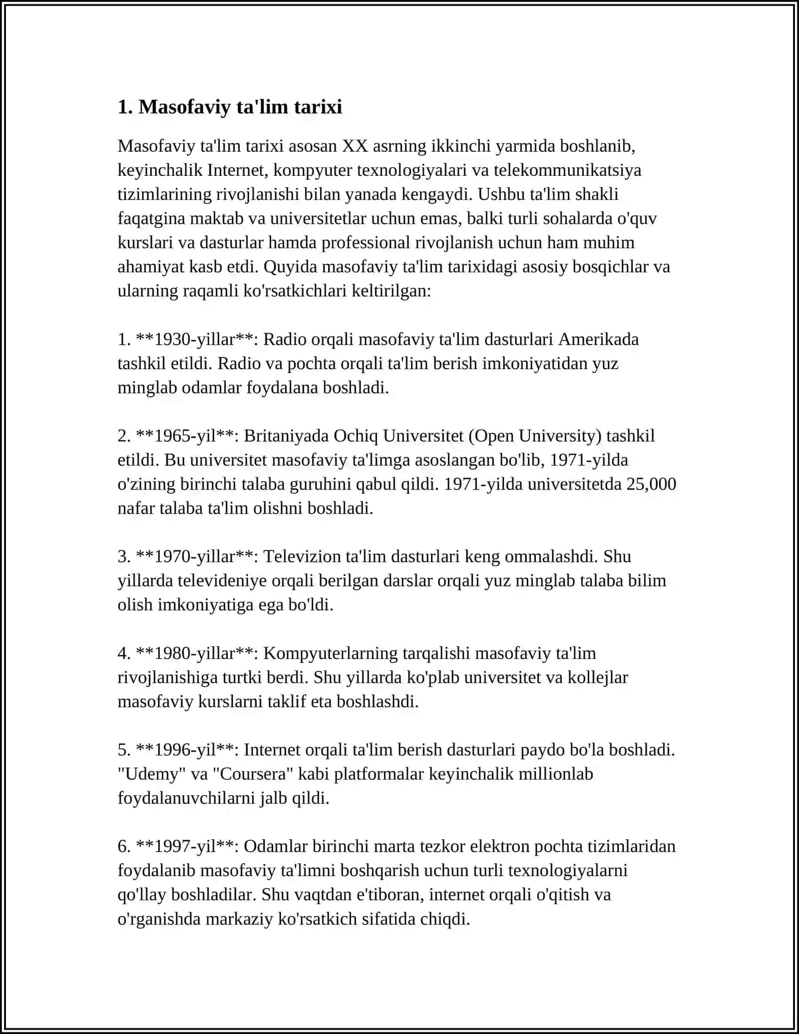 MUSTAQIL ISH Mavzu: MASOFAVIY TA'LIM TUSHUNCHASI 3