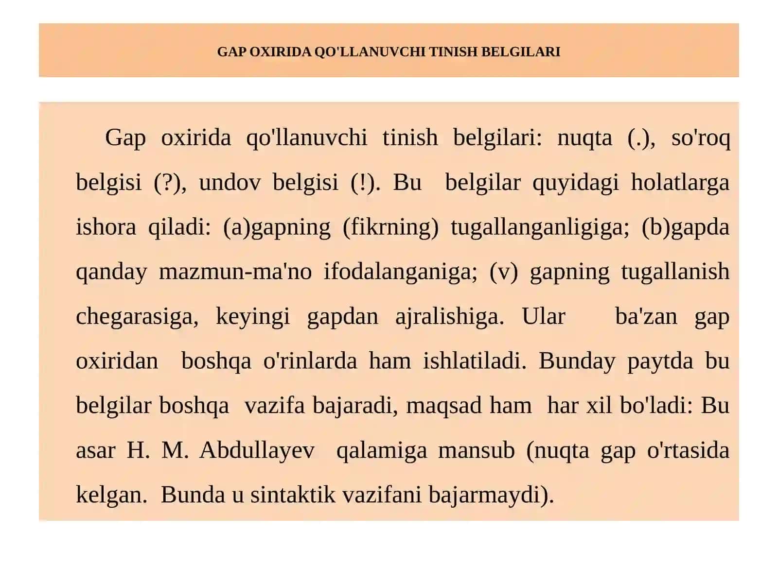 PUNKTUATSIYA (DAVOMI: TINISH BELGILARI TASNIFI VA QOIDALARI) 3