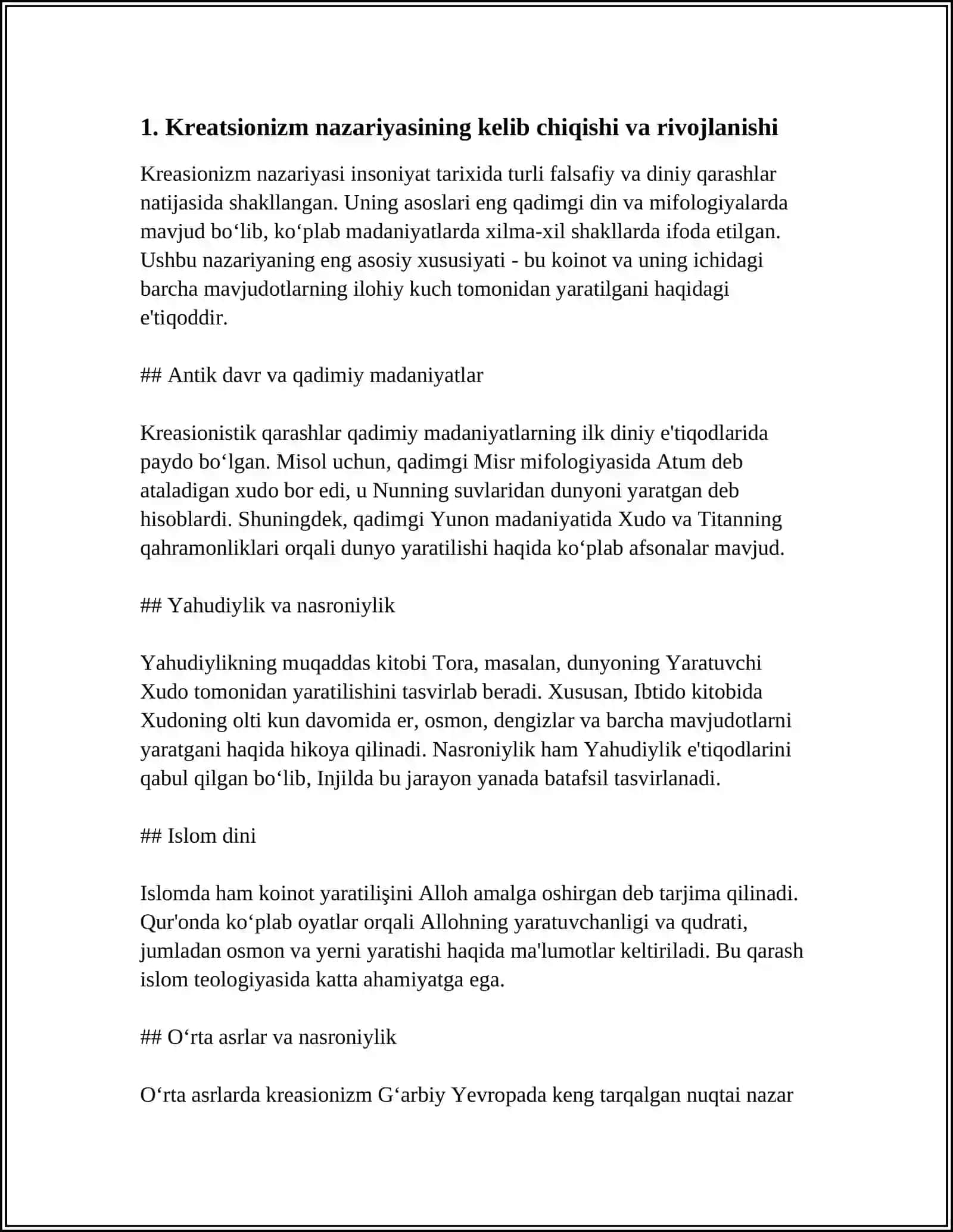 KREATSIONIZM VA ANTROPOGENEZ NAZARIYALARINING QIYOSIY TAHLILI - MAVZUSIDA MUSTAQIL ISH TAYYORLAB BER (LOTIN TILIDA, 15VARAQLI) 3