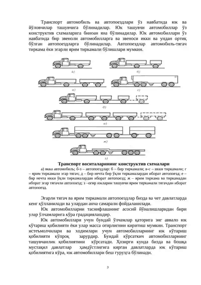 ТРАНСПОРТИ ВОСИТАЛАРИ ВА УЛАРГА ҚЎЙИЛАДИГАН ЭКСПЛУАТАЦИОН ТАЛАБЛАР 3