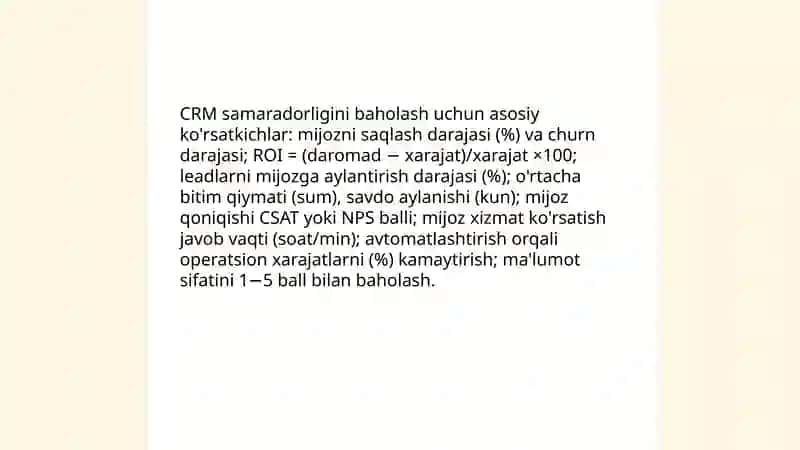 CRM tizimlarining tadbirkorlikda samaradorligini baholash 3