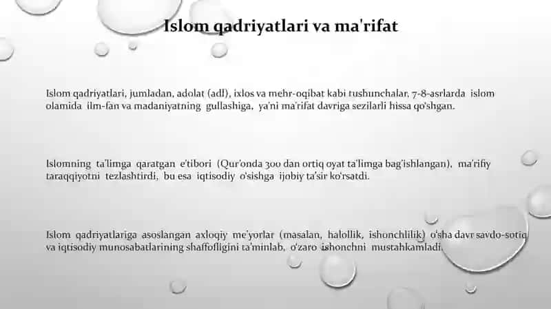 Islom qadriyatlari va marifati.Islomda iqtisodiy munosabatlar 3