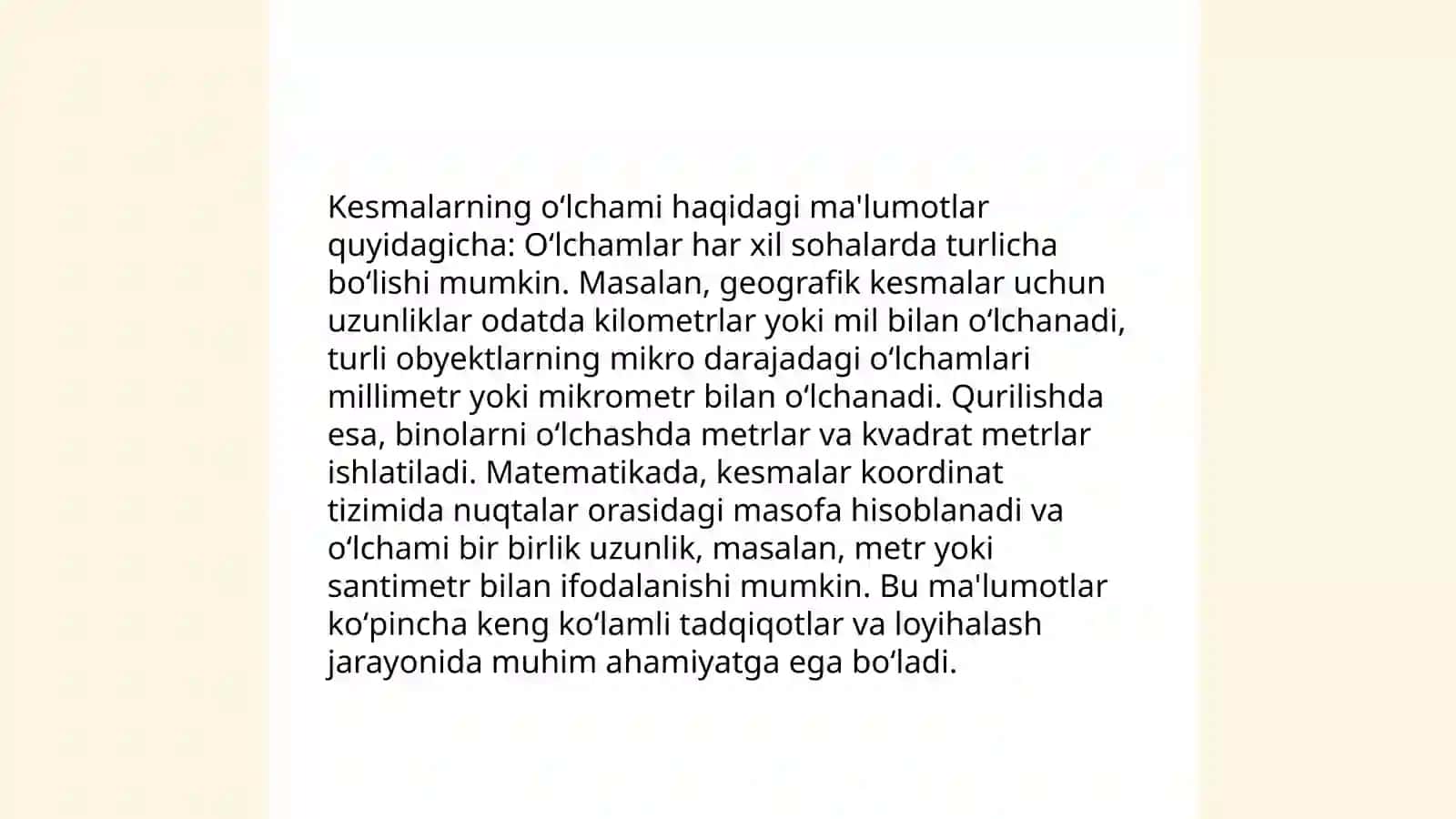 Kesmalarning oʻlchami sifatida qaralgan sonlar ustida arifmetik amallar taʼrifi va amallar bajarish xossalari 3
