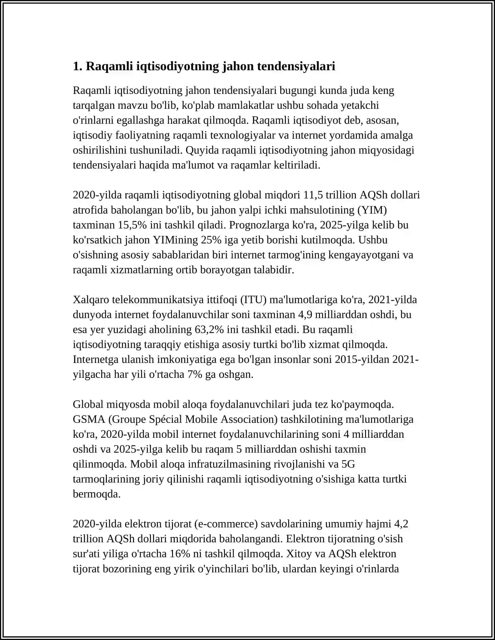 Raqamli iqtisodiyotni rivojlantirishni xorij tajribasi va undan respublikamizda qo'llash yo'llari 3