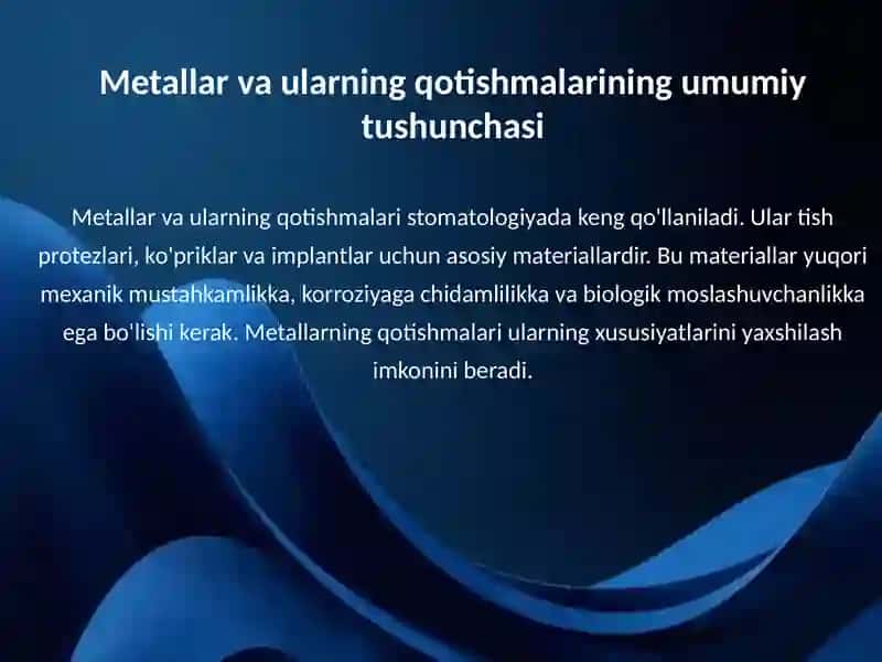 Металлар ва уларнинг қотишмалари. Ортипедик стоматологияда қўлланилиши. Қотишмаларни қуйиш, штамплаш 3